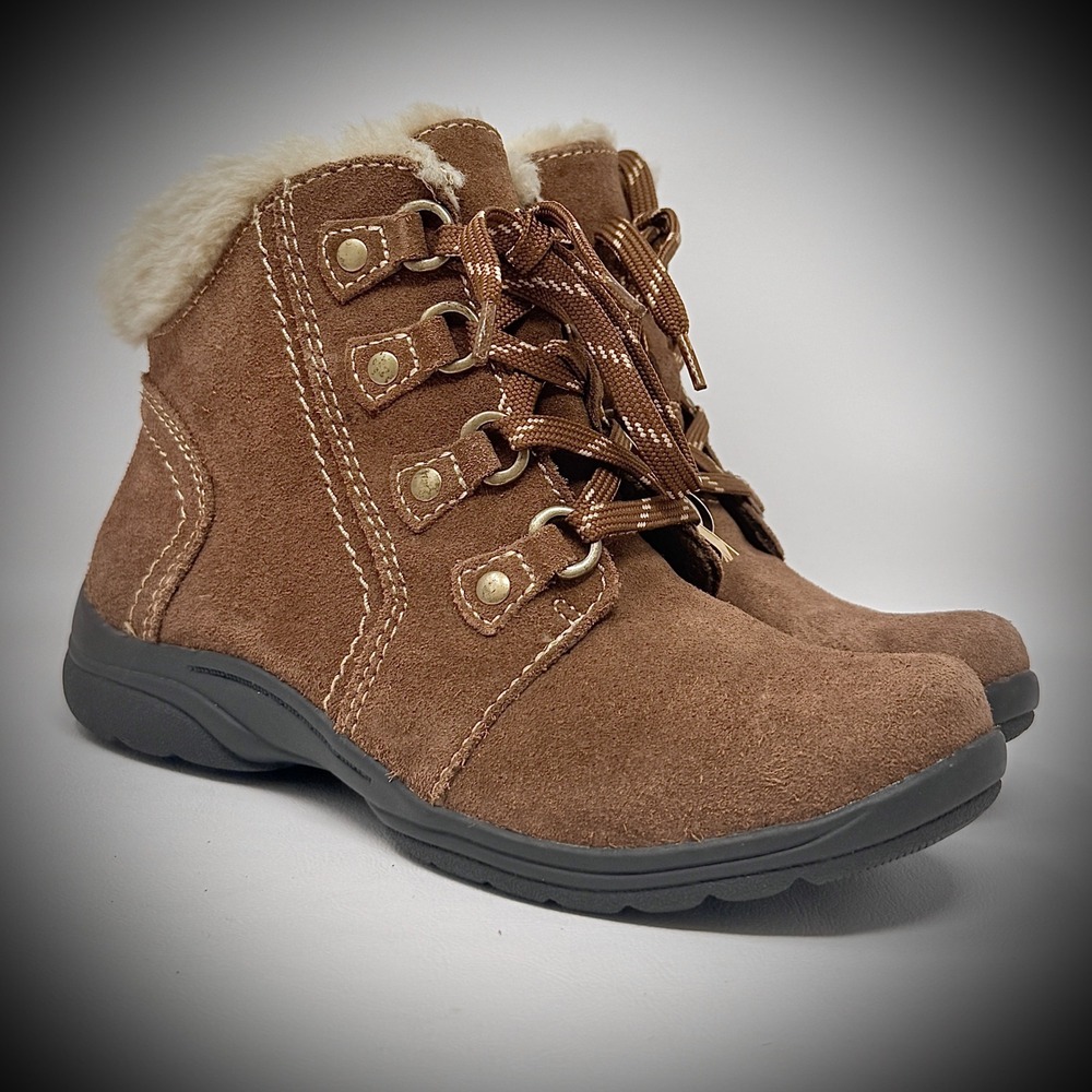 Earth Origins‎ Womens Crowley 7M Brown Suede Faux Fur Gorpcore Winter Ankle Boot